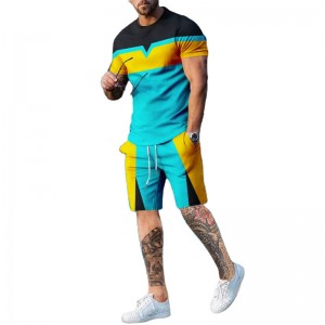Men Tracksuit Summer Printed Training GYM Bulk T Shirt Shorts Set Custom