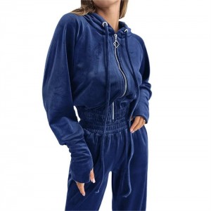 Hoodies Tracksuit For Women Velvet Full Zip Up Sweatshirt Sweatpants 2 Pieces Set Crop Top Loose
