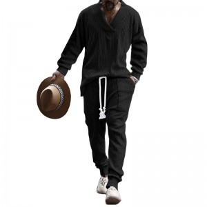 Mens Tracksuit Knitted V Neck Sports Casual Long Sleeve Oversized Loose Blank 2pcs Hot Sale