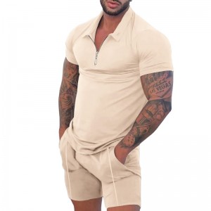 Men Shorts Set Running Blank Causal Business Polo T Shirt Zipper Summer Sportswear   Private Label