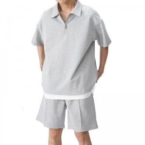 Men Summer Sets Zipper Short Sleeve T Shirt Shorts 2 Pieces Tracksuit Cotton Sports Wholesale