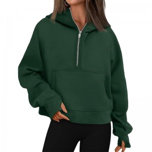 Women Sweatshirt Half Zip Oversized Hoodies Casual Ribbed Sleeve Fast Shipping