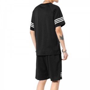 Men Training Wear Striped Jogging Suit T Shirt Shorts Set Custom Logo Summer