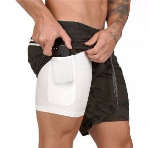 Sport Shorts Men Two Pieces Phone Pocket Running Boxing