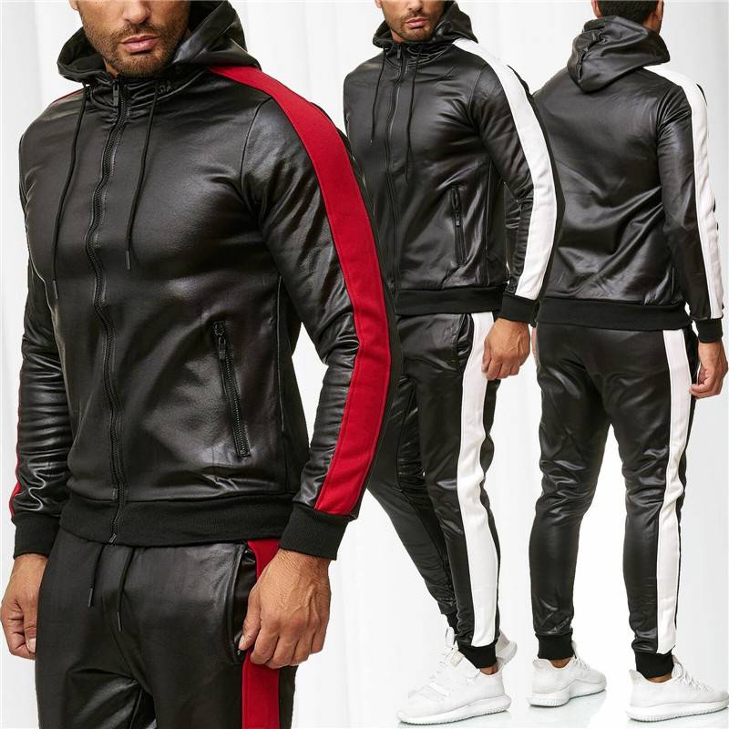 Massive Selection for Yoga Pants Leggings Seamless -
 Slim Fit Tracksuit Men Sportswear PU Leather Hoody Joggers Motrobike Wear – Westfox