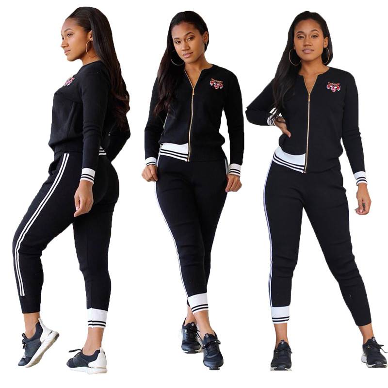 2019 China New Design Woman Track Suit Sportswear -
 Women Track Suit Stock Stripe Zipper Running Sports Embroidery  – Westfox