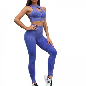 Women Yoga Set Fitness Running Gym Workout High Waisted Front Zipper 2 Piece Custom