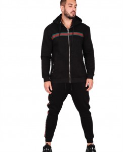Men Jogging Suits Winter Stripe Athletic Zip Up Custom Logo Two Piece Fashion Factory