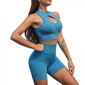 Women Yoga Set Fitness Running Gym Workout High Waisted Front Zipper 2 Piece Custom