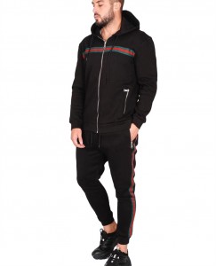 Men Jogging Suits Winter Stripe Athletic Zip Up Custom Logo Two Piece Fashion Factory