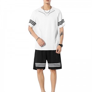 Men Training Wear Striped Jogging Suit T Shirt Shorts Set Custom Logo Summer