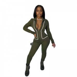 Women Jumpsuits Reflective Trim Outfit Long Sleeve Polyester Spandex