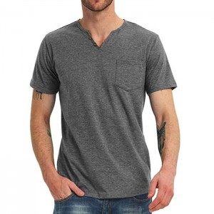 Men Casual T Shirts Slim Fit Short Sleeve Pocket V Neck Tops