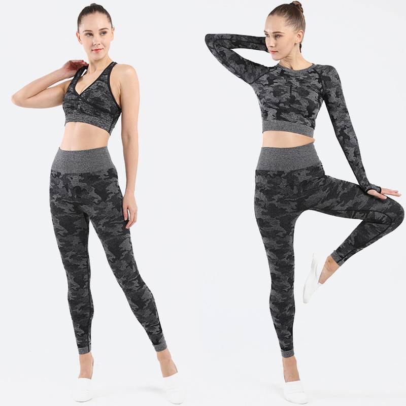 Professional Design Yoga Pants Men -
 Seamless Yoga Sets 3 PCS Military Printed Fitness Sports Supplier – Westfox