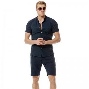 2 Pieces Set For Men T Shirt And Shorts Cotton Linen Summer Loose High Quality
