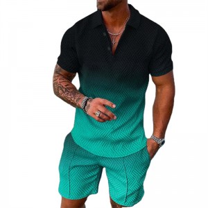 Men Polo T Shirt And Shorts Set Summer Zip Up Two Piece Outfit Summer Fashion