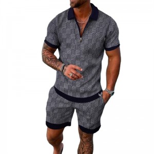 Men Polo T Shirt And Shorts Set Summer Zip Up Two Piece Outfit Summer Fashion