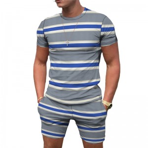 T Shirt And Shorts Set Stripes Summer Mens 3D Printed Casual Sports Plus Size Custom   Factory