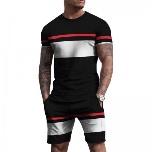 T Shirt And Shorts Set Stripes Summer Mens 3D Printed Casual Sports Plus Size Custom   Factory