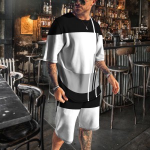 Two Pieces Set Men Summer Printed Polyester Plus Size High Quality Latest Style Fashion