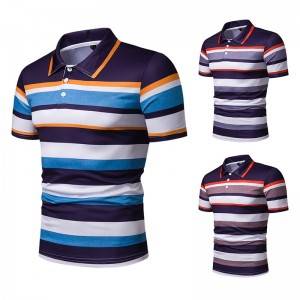 Stripe Polo Shirt Business Men Silk Golf Custom Logo Embroidery Stock Manufacturer