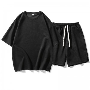 Men Tracksuit Set Summer Fleece Plus Size T Shirt Shorts Two Pieces Running Sports
