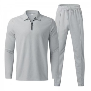 Mens Tracksuit Half Zipper Slim Fit Polo Shirts Pants 2Pcs Set Long Sleeve Plain Wholesale