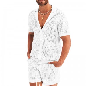 Tracksuit For Men Knitted Short Sleeve Blank Mesh Two Pieces Custom