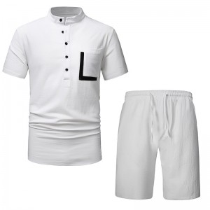 Mens 2 Piece Set Henley T Shirt And Shorts Casual Outfit Sportswear Streetwear Tracksuit Supplier
