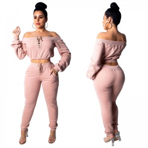 Women Sports Wear Long Sleeve Tops Pants Cross Collar Outfit Workout Tracksuit OEM Manufacturer