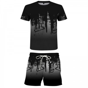 Men T Shirt Set Printed 2 Piece Shorts Track Suit Gym Jogging Sportswear New Arrival