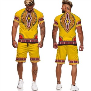 T Shirt And Shorts Set Men Two Pieces Summer Sportswear Printed Polyester Unisex Private Label