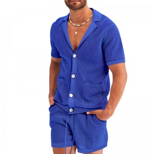 Tracksuit For Men Knitted Short Sleeve Blank Mesh Two Pieces Custom