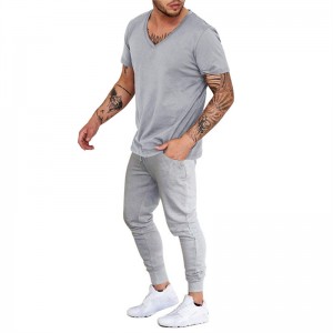 Men Tracksuits Summer T Shirt Pants Set Polyester Spandex V Neck Two Pieces Blank Latest   Custom