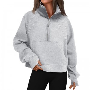 Women Sweatshirt With Thumb Hole Sportswear Stand Collar Half Zip Up Athletic Workout OEM
