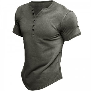 T Shirt For Men Henley Summer Cotton Blend Short Sleeve Blank Luxury Oversize