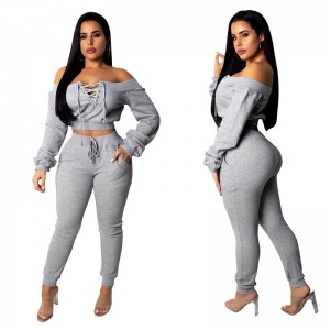 Women Sports Wear Long Sleeve Tops Pants Cross Collar Outfit Workout Tracksuit OEM Manufacturer