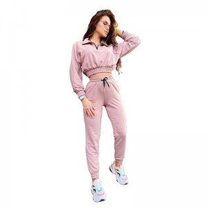 Woman Tracksuit T Shirt Pants Two Pieces Set Quarter Zip Up Blank Slim Fit Sports Casual Manufacture