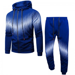 Men Track Suit Printed Hoodie Jacket Zip Up Running Long Sleeve Two Pieces Set Wholesale
