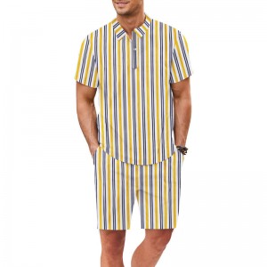 Men Two Piece Set Summer Polo T Shirt Shorts Beach Sports Stripes Streetwear New   Wholesale