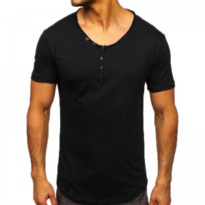 T Shirt With V Neck Men Blank Slim Fit Tee  Cotton Blend Luxury Fashion Custom Supplier