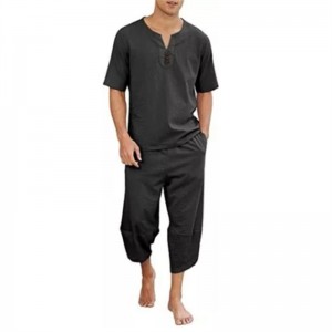 T Shirt Shorts Set For Men Streetwear Pure Color Tracksuit Cotton Linen Private Label