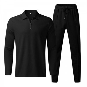 Mens Tracksuit Half Zipper Slim Fit Polo Shirts Pants 2Pcs Set Long Sleeve Plain Wholesale