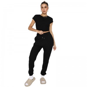 2Pcs Set For Women Crop Top T Shirts Pants Gym Clothes Blank Loose Best Selling Newest