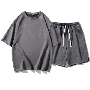 Men Tracksuit Set Summer Fleece Plus Size T Shirt Shorts Two Pieces Running Sports