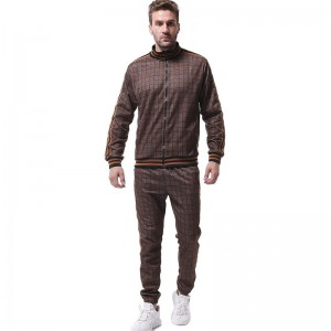 Men Tracksuit Plaid Sports Plus Size Zip Up Jacket Joggers Custom Logo Sweatsuit Wholesale