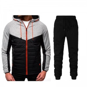 Men Sets Quilted Coat Pants Zip Up Hoodies Outdoor Warm Training Sportswear Wholesale