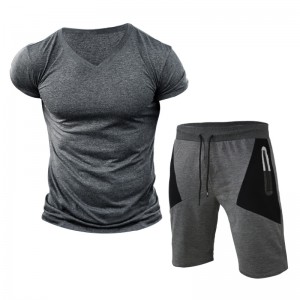 2 Piece Mens Tracksuit V Neck Best Selling T Shirt Shorts Set Summer Blank Cheap Factory