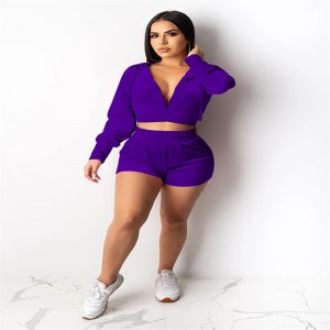 Velour Tracksuit For Women Fall Winter Long Sleeve Crop Top and Shorts Factory