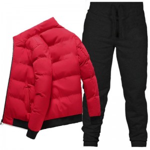 Down Jacket Pants Set Winter Training Wear Thicken Warm Stand Collar New Style